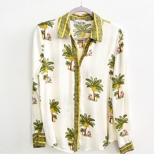Maison d'Amelie Paris Palm Blouse Top Button Long Sleeve Tropical MEDIUM NWOT